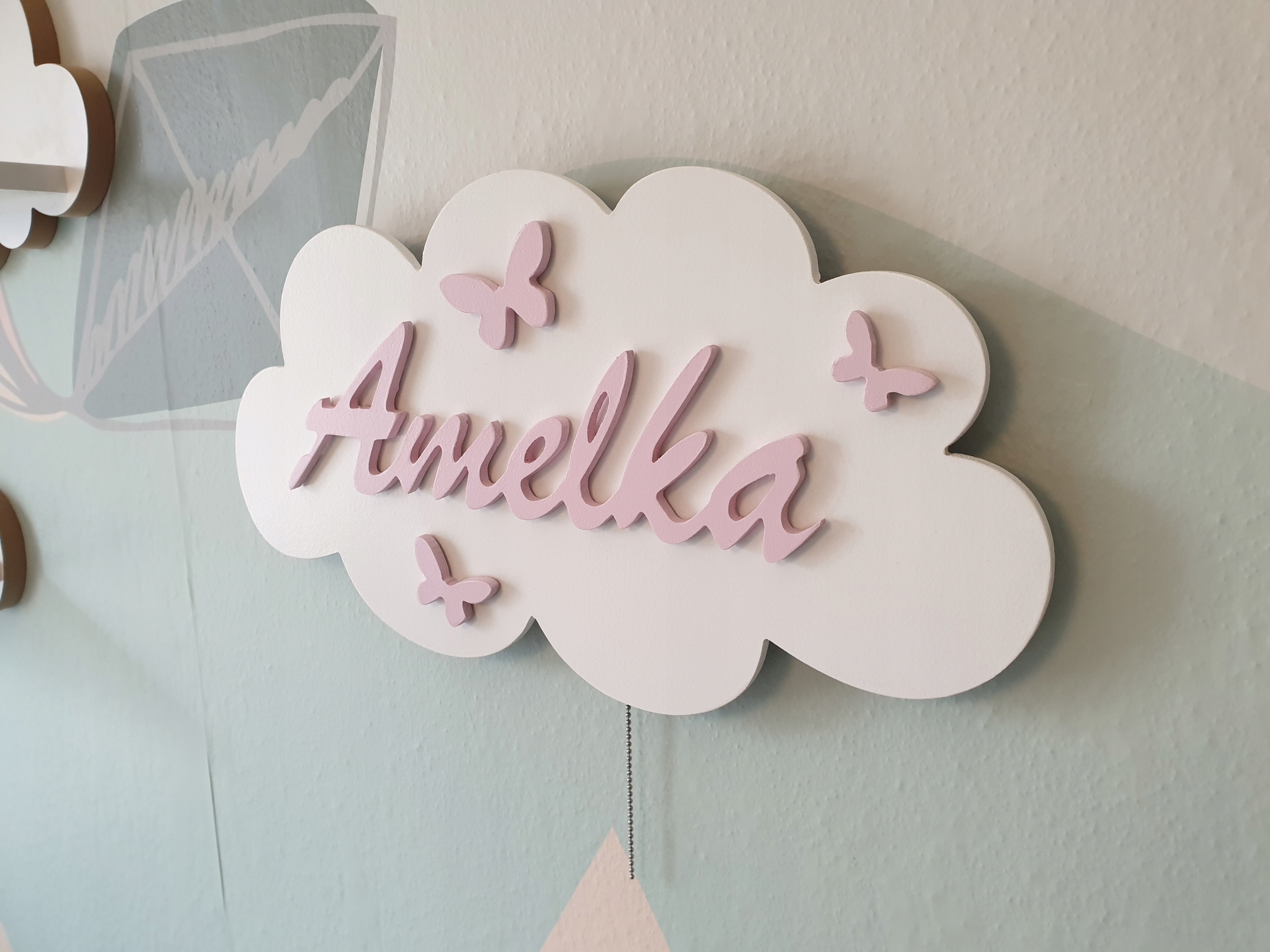 Lampka nocna chmurka z imieniem LED na baterie personalizowana dla dziecka Stan opakowania oryginalne