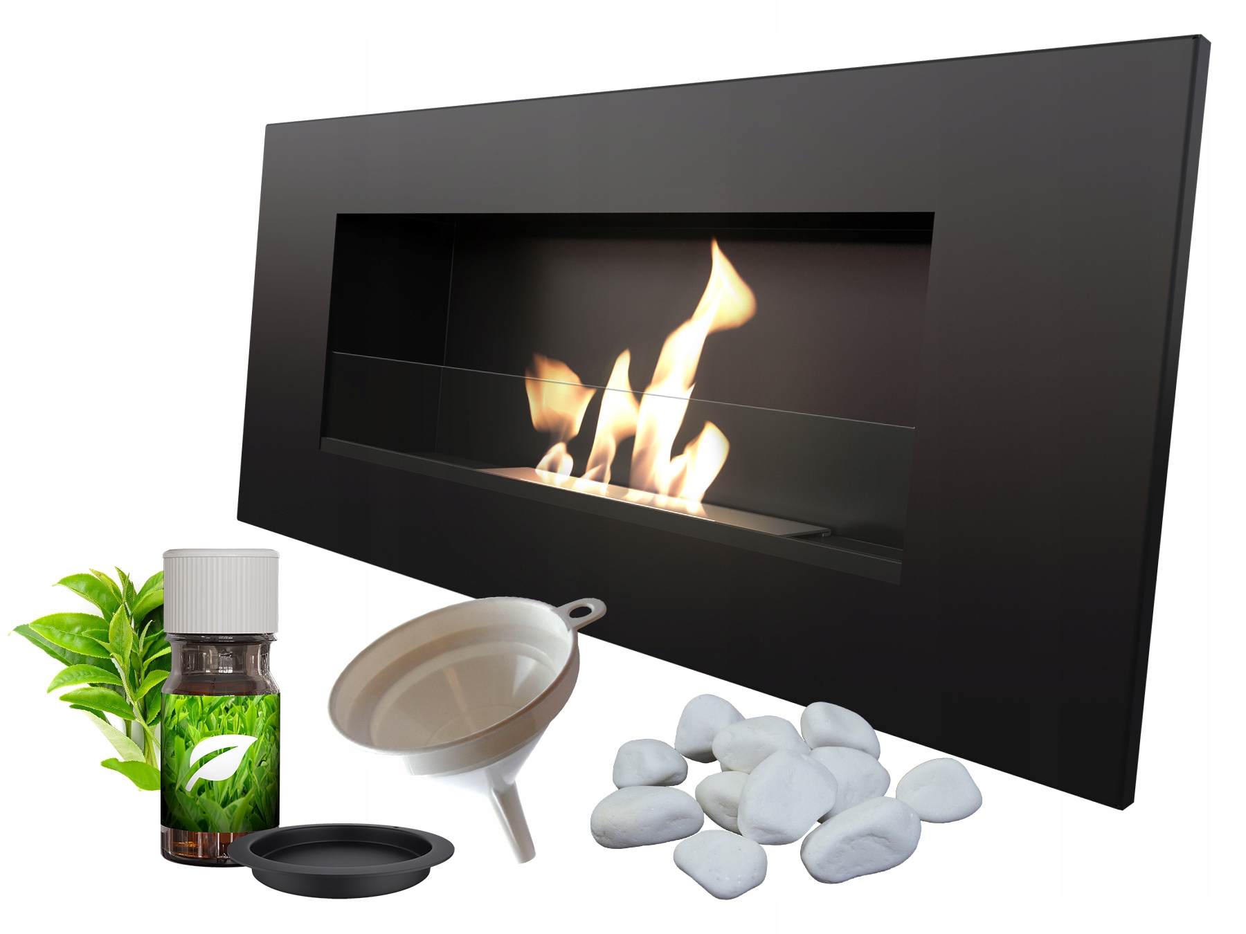 Biokominek Závesný Delta 2 Čierny Kratki 900x400 Sklo Aroma Sada Ohňov