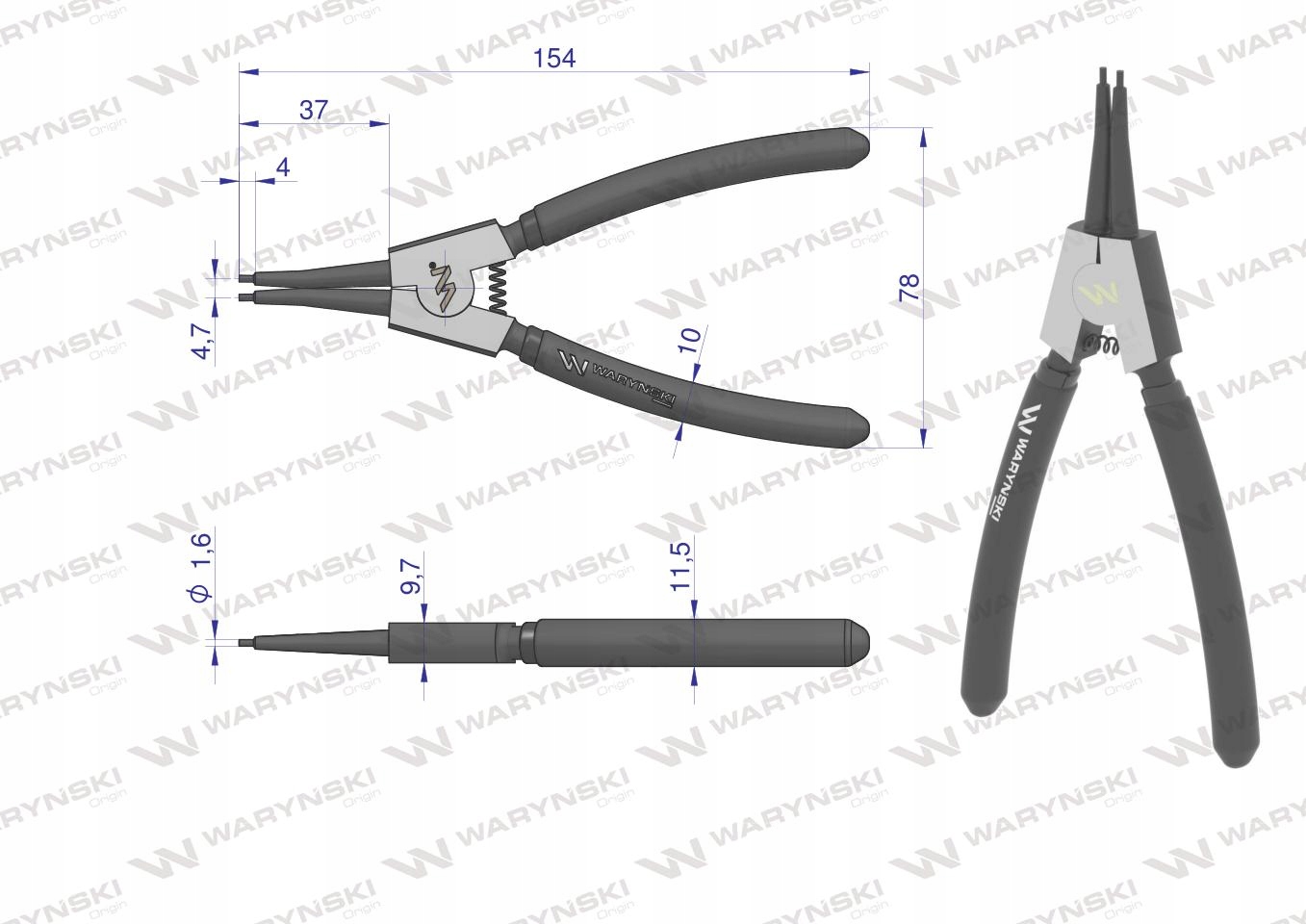 Szczypce do pierścieni 150mm zew. proste WARYŃSKI EAN (GTIN) 5902287171051