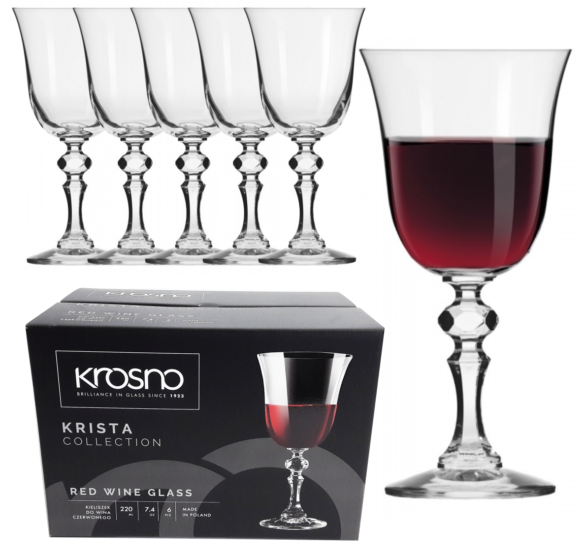 Kieliszki do wina Krista KROSNO 6szt 220ml OZDOBNA NÓŻKA Linia Krista