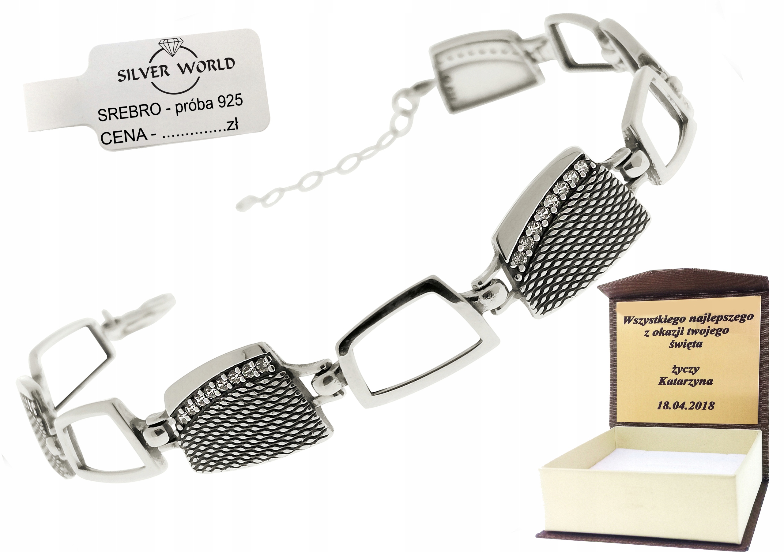 

Bransoletka Srebrna 925.Cyrkonie Swarovski +grawer