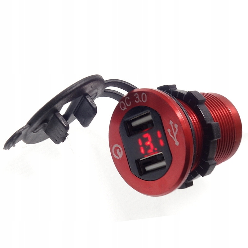 Ładowarka Samochodowa Do Auta Do Zabudowy Usb Qc 3.0 12V 24V Woltomierz