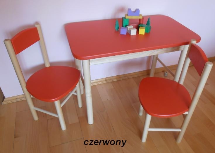 STOLIK + 2 KRZESEŁKA drewniane DLA DZIECI - KOLORY Wysokość stołu 50 cm