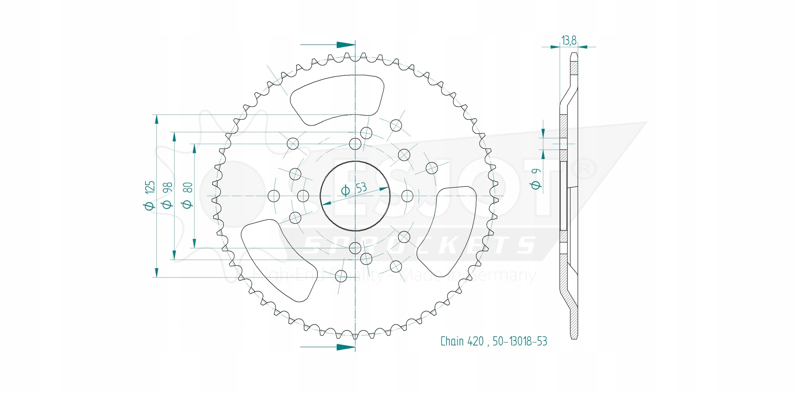 Zębatka ESJOT tył 53 DERBI 50 Senda L-R 96-97r. Producent Esjot
