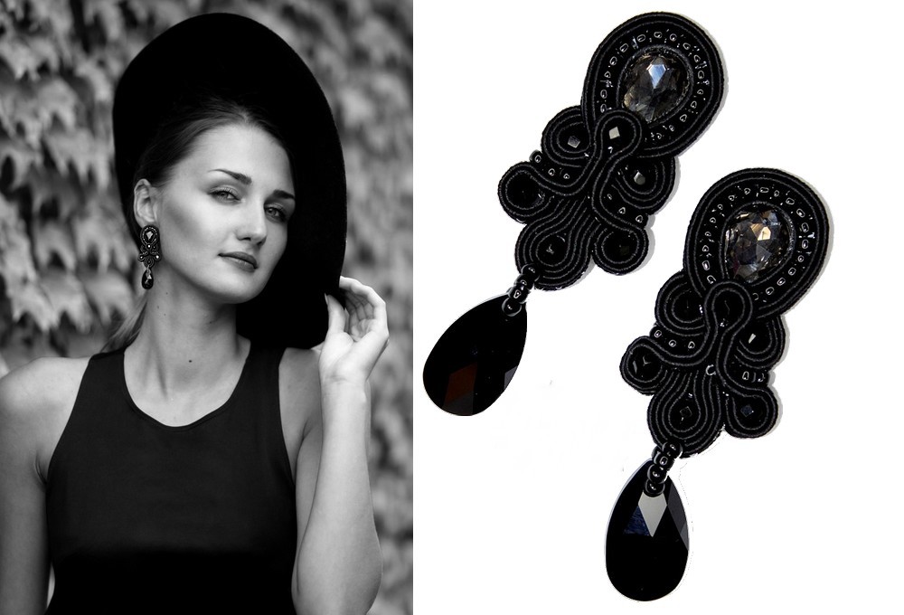 

Czarne długie kolczyki sutasz piękne swarovski 7
