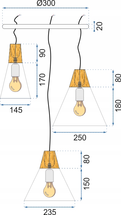 LAMPA WISZĄCA DREWNO INDUSTRIAL SCANDI 3CPR SZARA Rodzaj gwintu E27