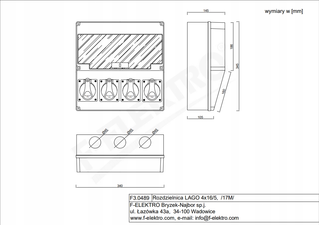 LAGO 3x16A 5p switchgear, 17 modules Rated current 1 A