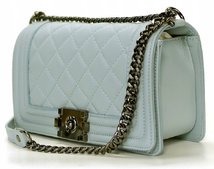 TOREBKA PIKOWANA CHANELKA KUFEREK SKÓRA BOY BŁĘKIT Marka bez marki