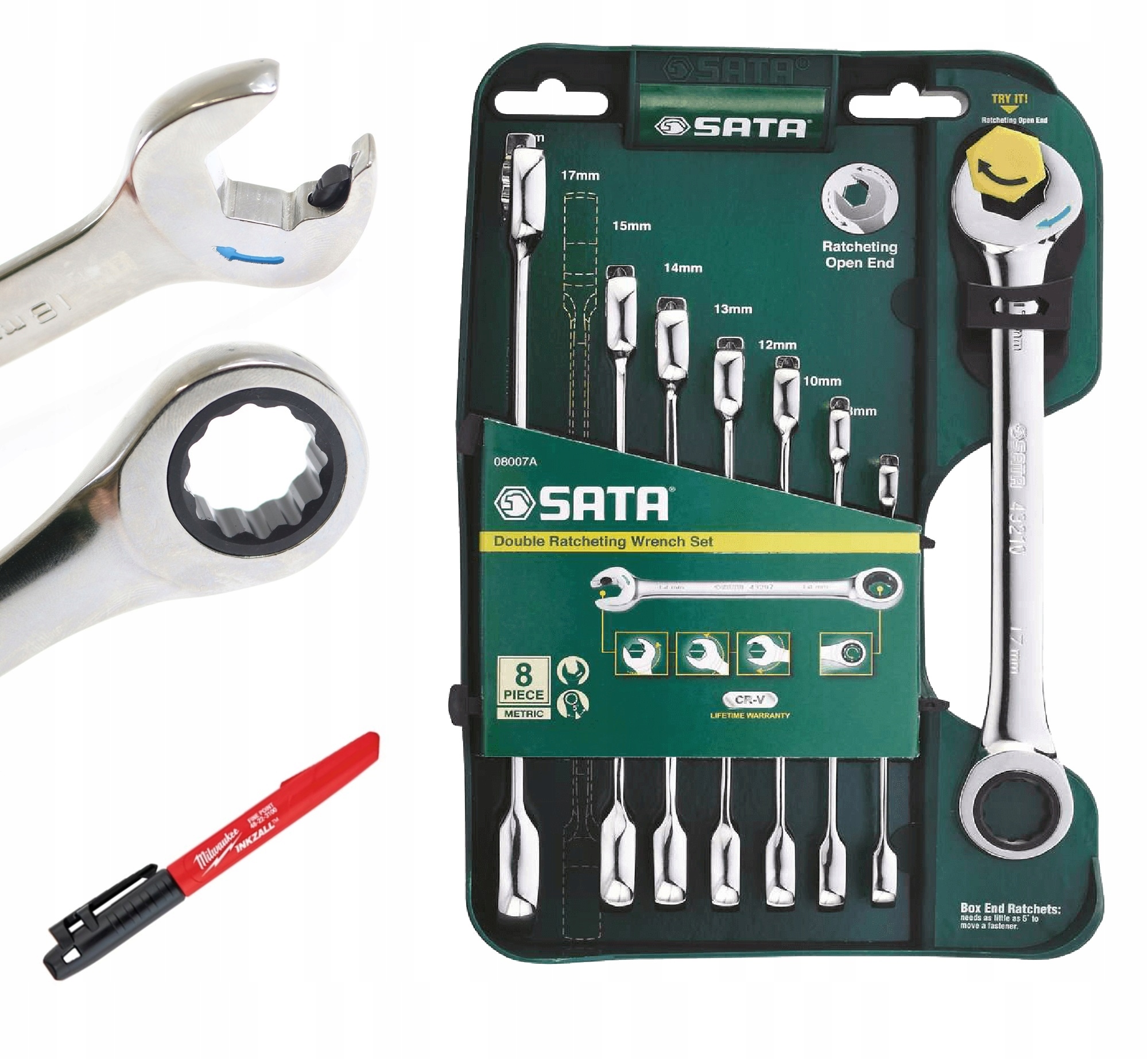 KLUCZE PLASKO OCZKOWE 8EL Z GRZECHOTKA SATA 08007A