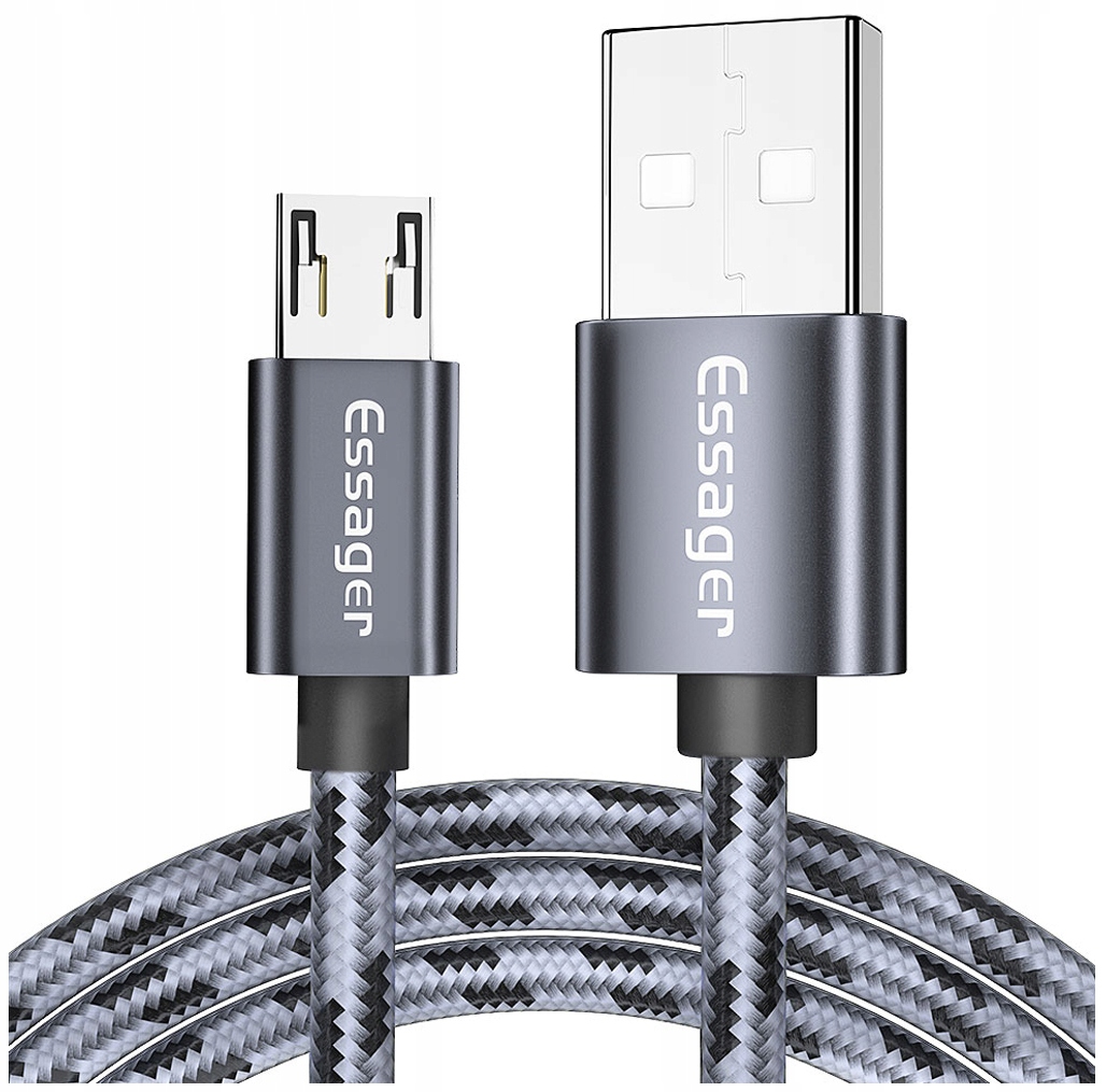 Kabel USB ESSAGER 2.4 A MICRO USB QC 3.0 1m GREY