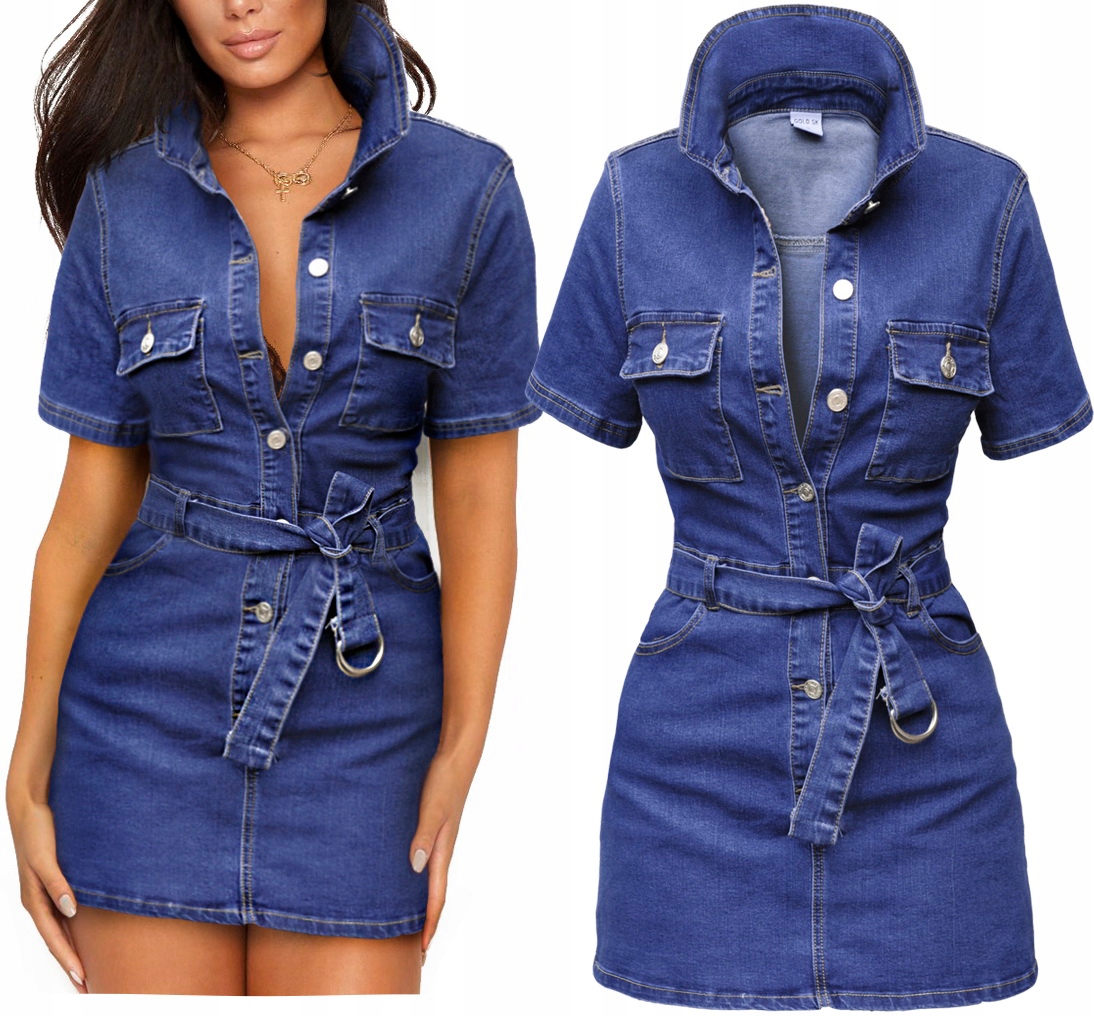 JS706 Sukienka Jeans Szmizjerka jeansowa S