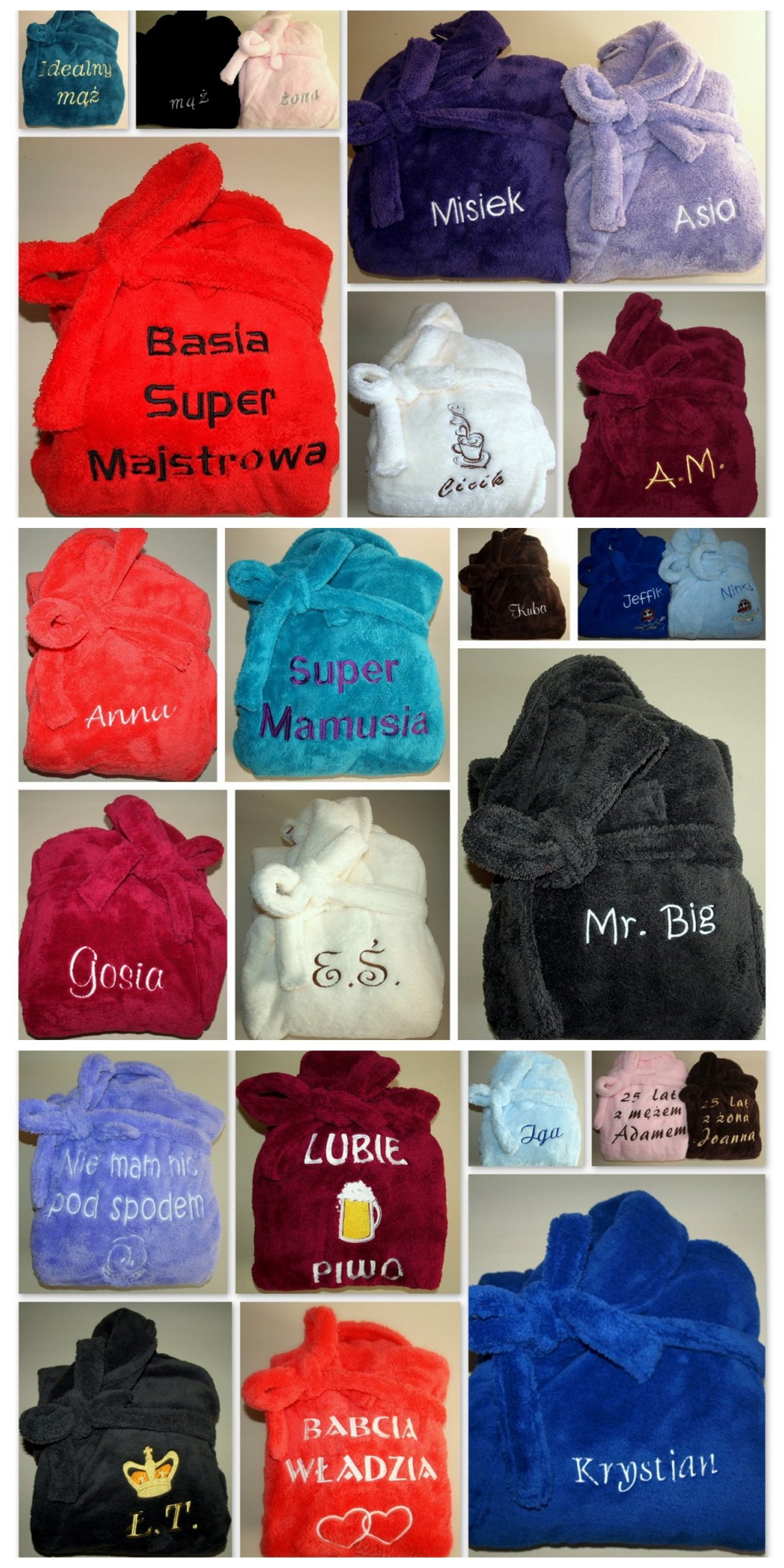 SZLAFROK Damski Męski + Twój HAFT prezent S M L XL Rękaw długi rękaw