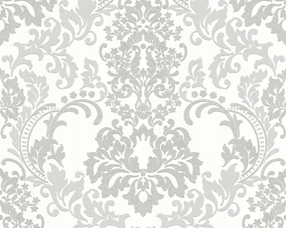 

Tapety Tapeta Biała Szara Ornament Glamour Brokat