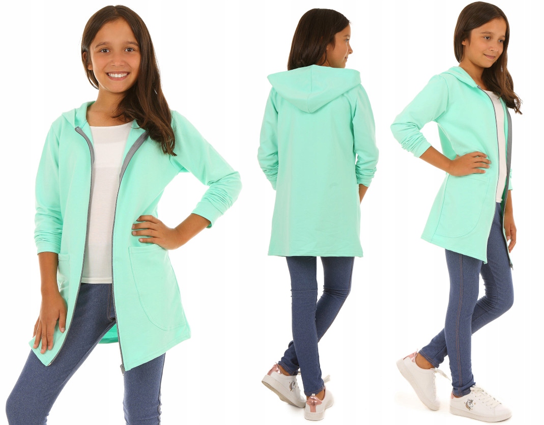 

Długa rozpinana bluza z kapturem 122 Mięta