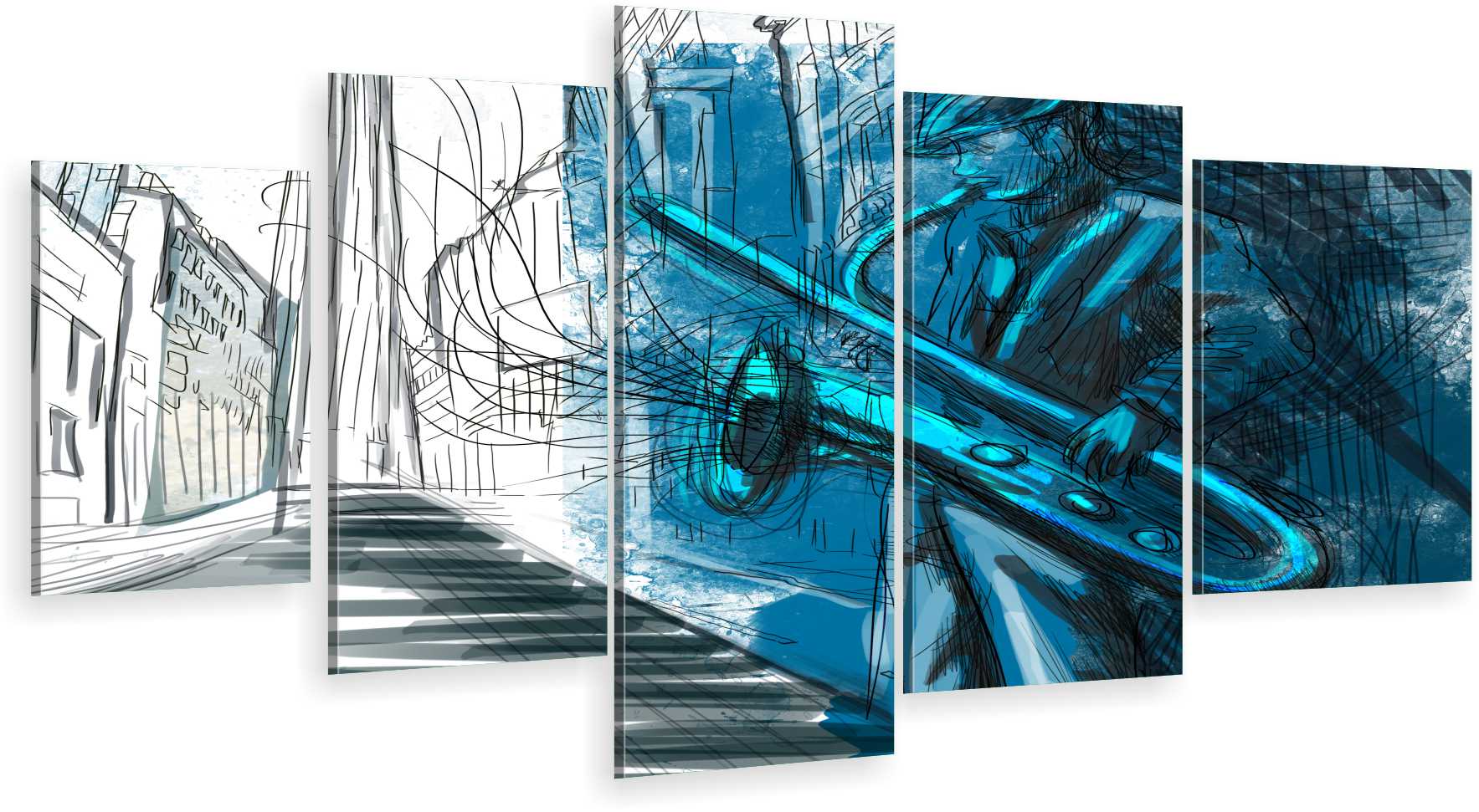 

Tryptyk 5CZĘŚCI Na Ścianę Uliczny Muzyk Abstrakcja