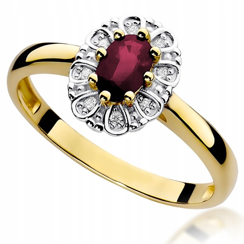 

Pierścionek Złoty Z Rubinem I Brylantami