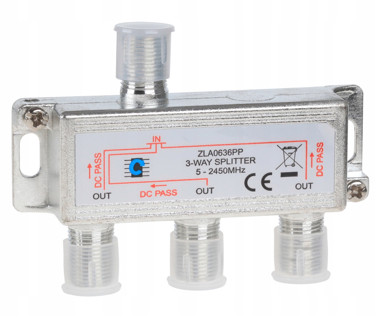 Splitter 3way 5- 2450MHz power pass Cabletech