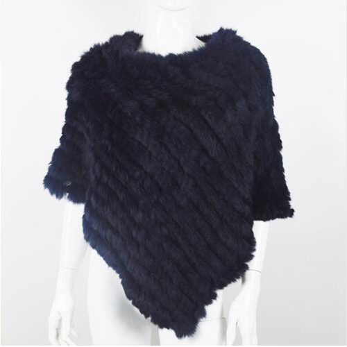 PONCZO NARZUTKA KAMIZELKA FUTRO KRÓLIKA GRANATOWA