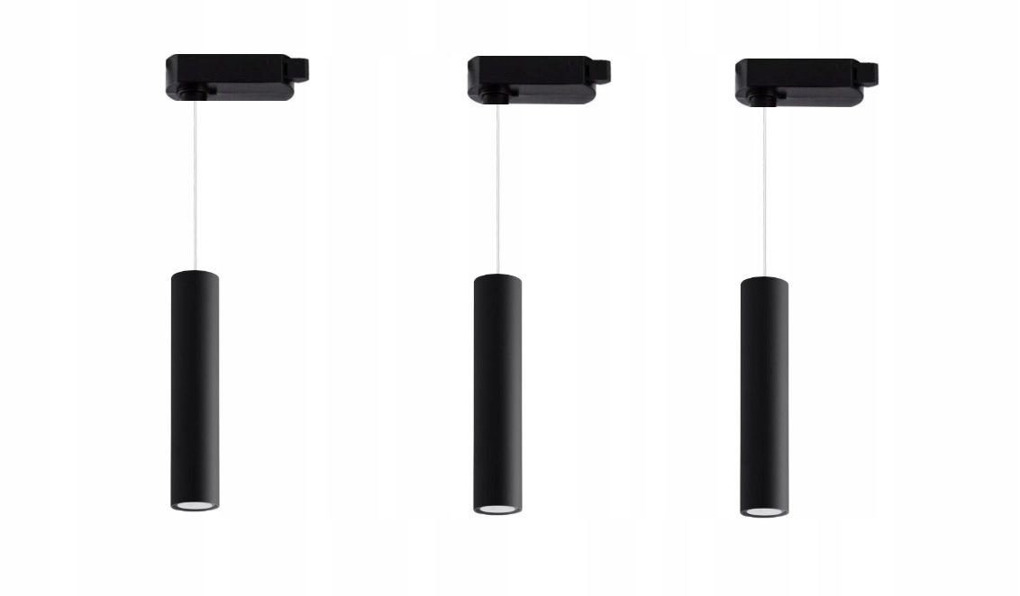 ZESTAW 3x LAMPA WISZĄCA NA ŻARÓWKĘ GU10+SZYNA 1,5M Kolor czarny