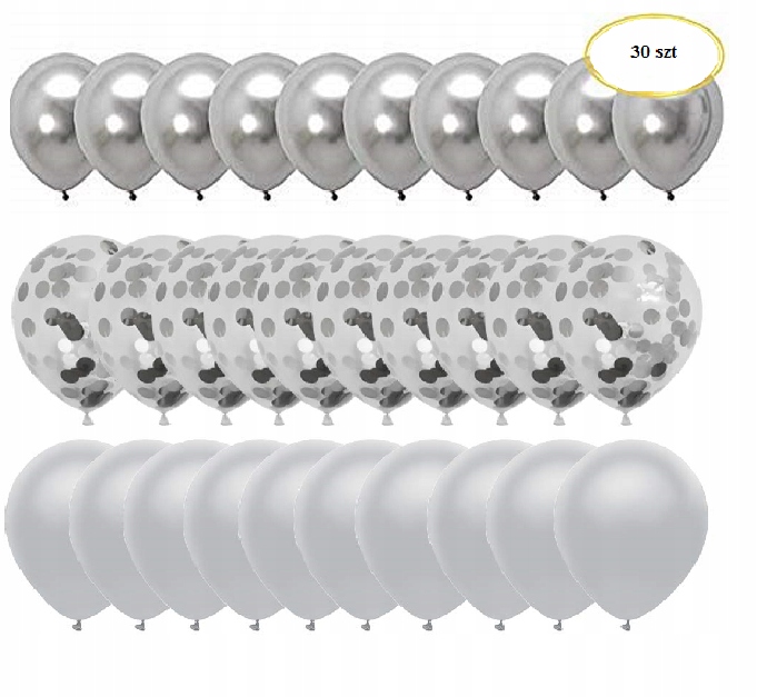 

Balony na Ślub Białe Srebrne z konfetti 30 szt