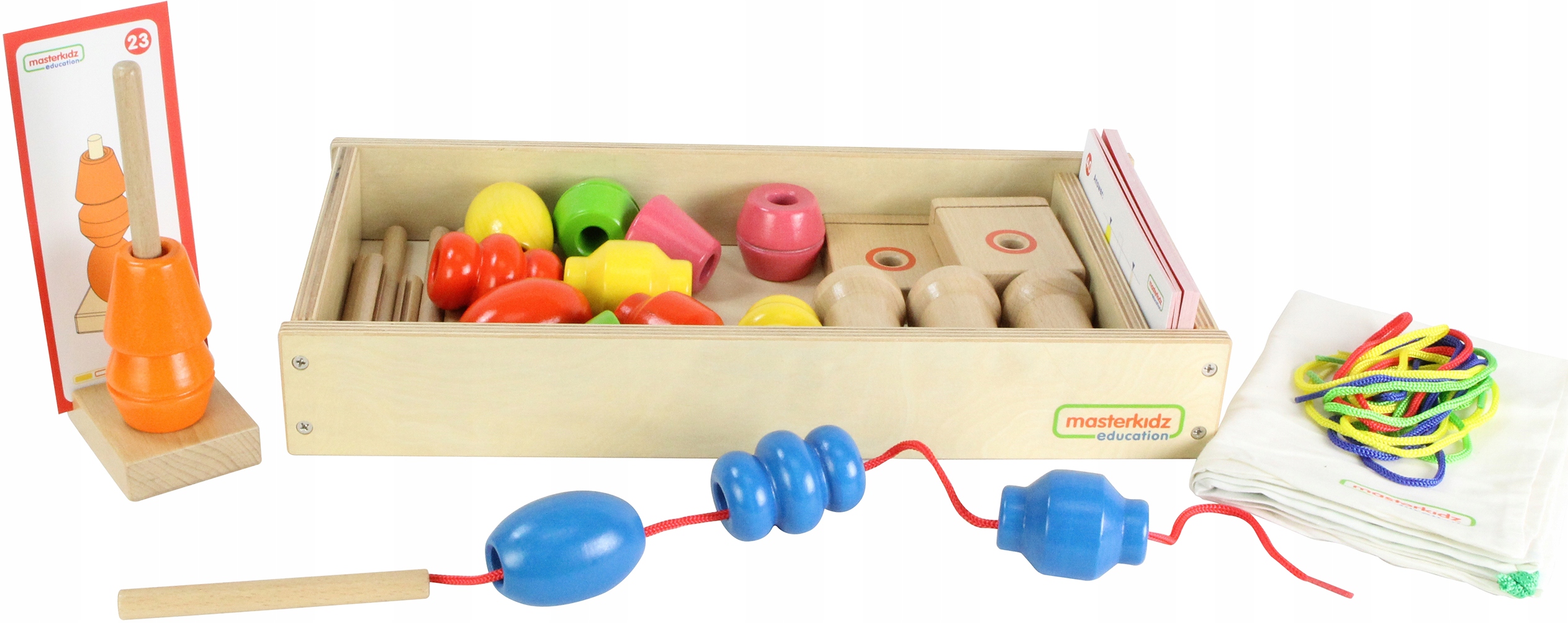 KLOCKI DREWNIANE DO NAWLEKANIA DUŻY ZESTAW KORALIKI MONTESSORI MASTERKIDZ Kod producenta 6955920003973