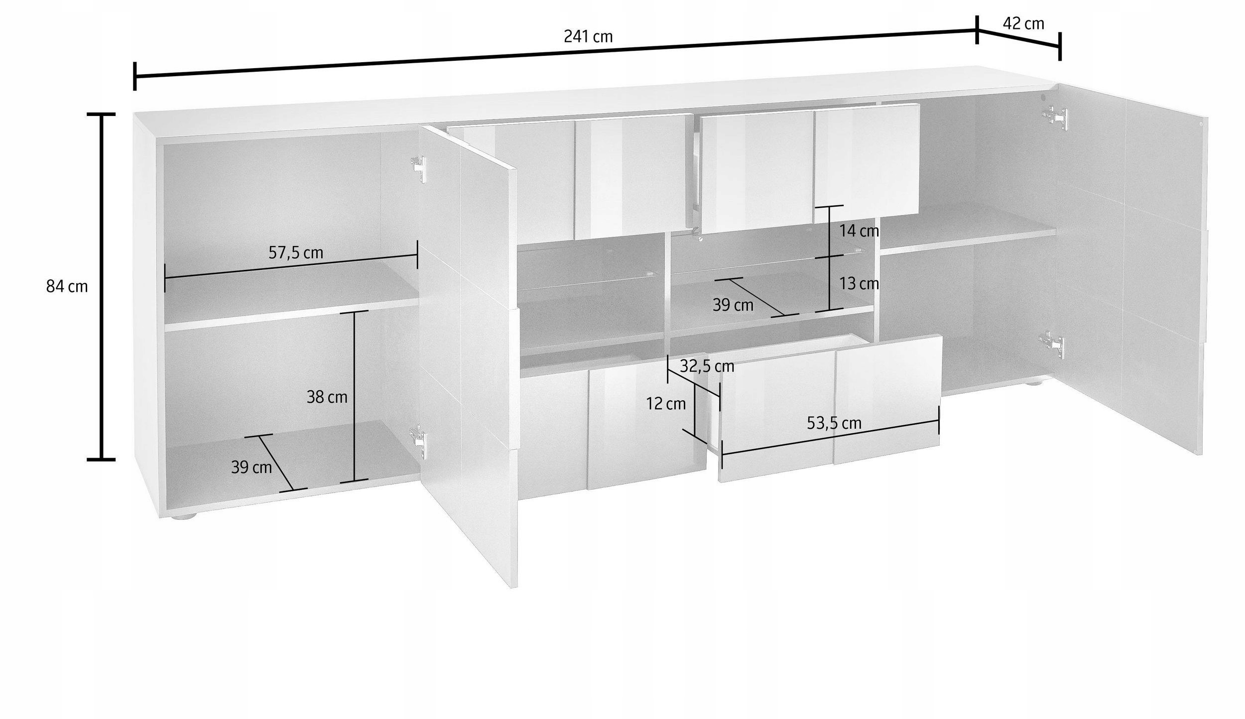 Włoska biała komoda lakier wysoki połysk Quatro Wykończenie połysk