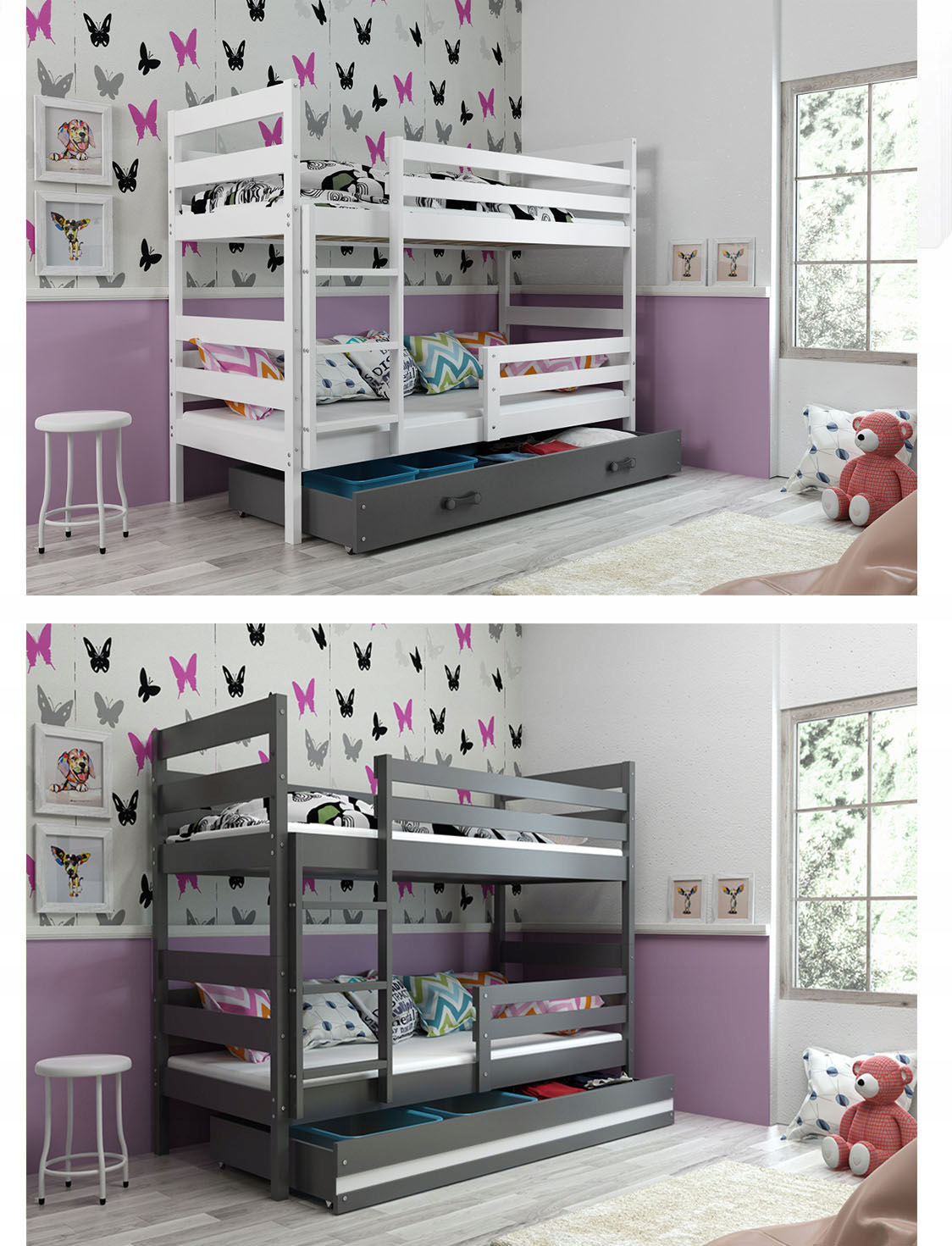 Łóżko piętrowe JACEK 160x80 dla dzieci + MATERACE Długość 166 cm