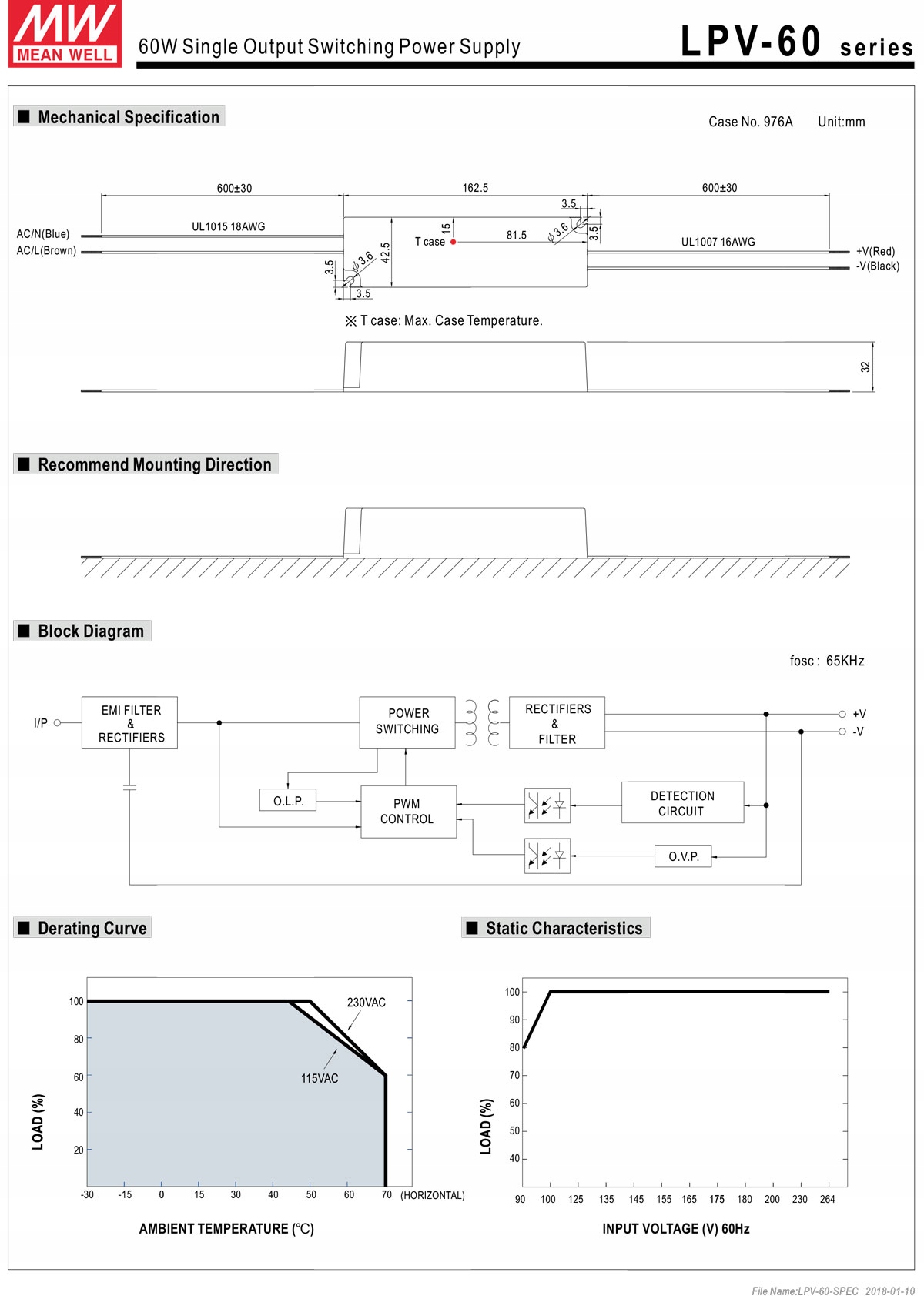 Zasilacz Mean Well LPV-60-12 IP67 |60W|12V| 5A Kod producenta LPV-60-12