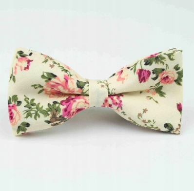 

Piękna mucha muszka męska ecru beżowa w kwiaty