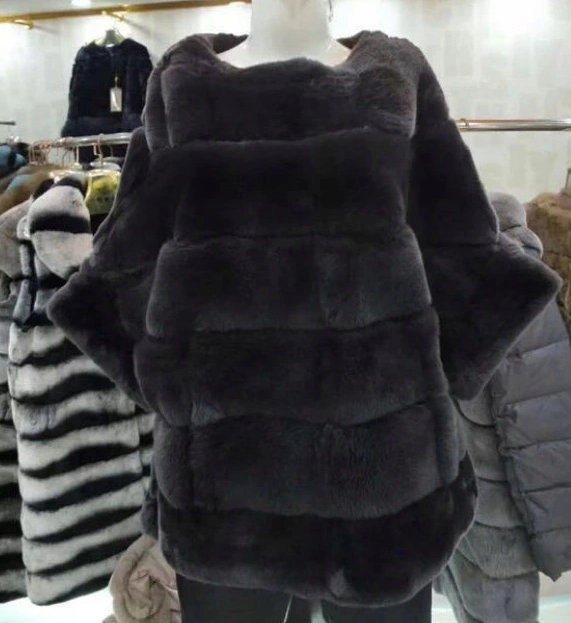 Ponczo Narzutka Futro z Królika REX Oversize Marka inna