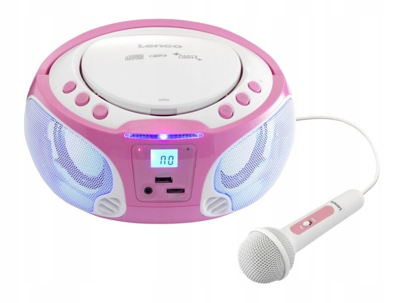 Radioodtwarzacz Lenco SCD650PK różowy Mikrofon Karaoke Usb Podświetlany