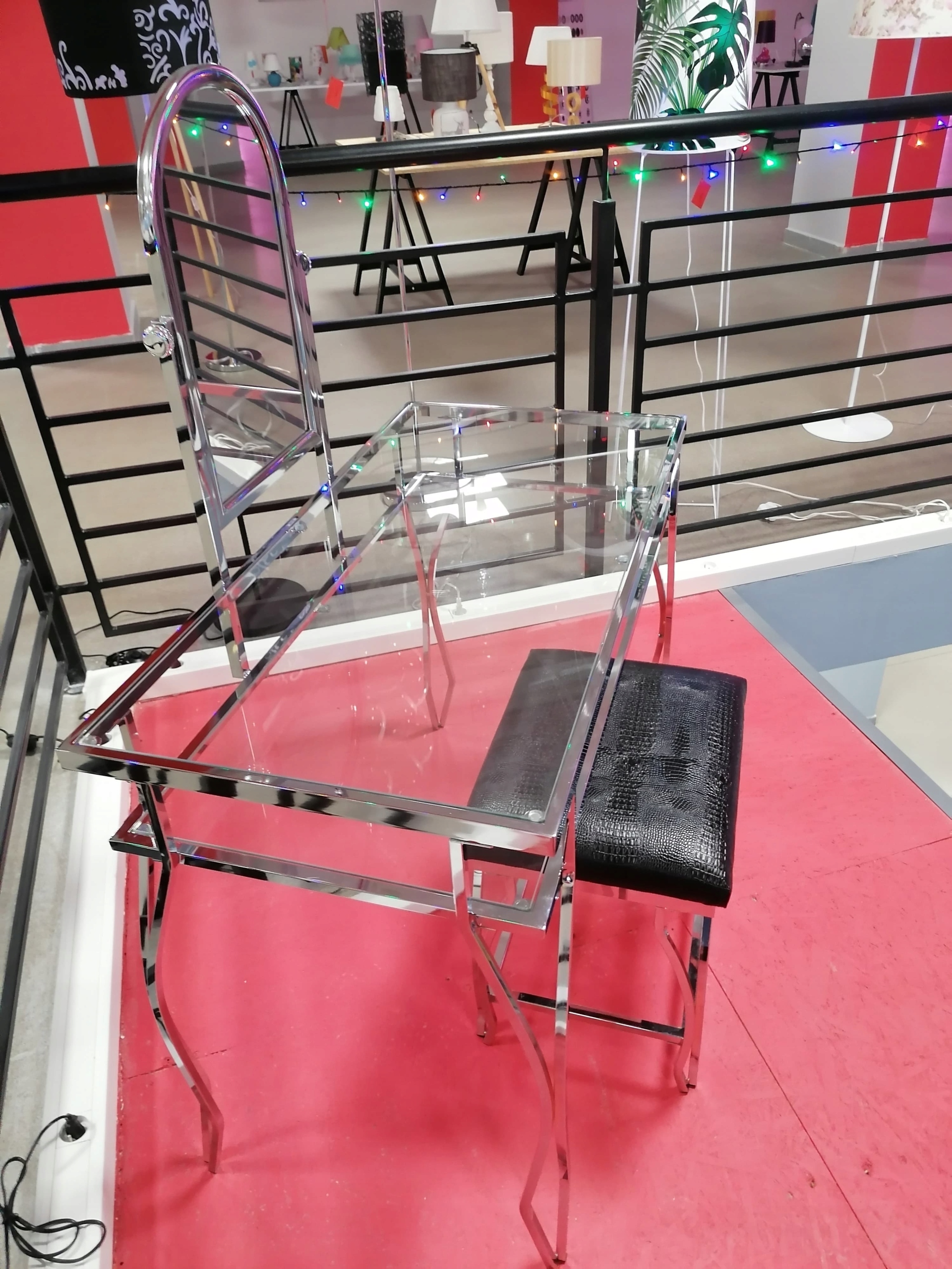 TOALETKA Z LUSTREM I STOŁKIEM GLAMOUR SZKŁO CHROM Wysokość mebla 130 cm