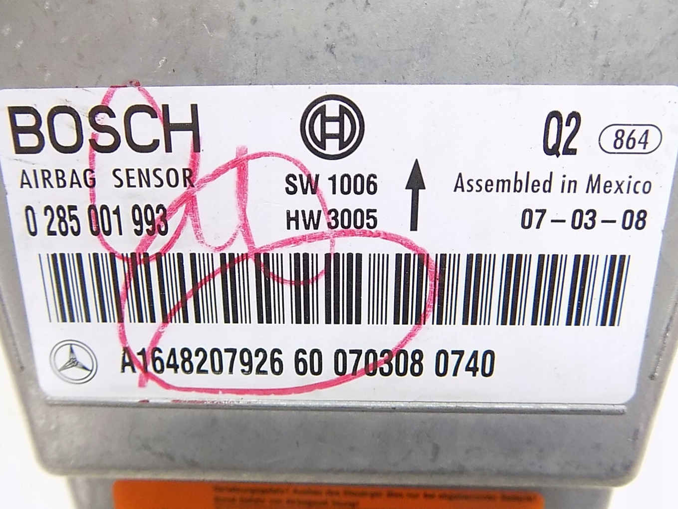 MODUŁ SENSOR AIRBAG - MERCEDES ML W164 05-11 Typ samochodu Samochody osobowe