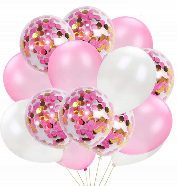 

Zestaw balony Różowe Białe złote konfetti 18szt