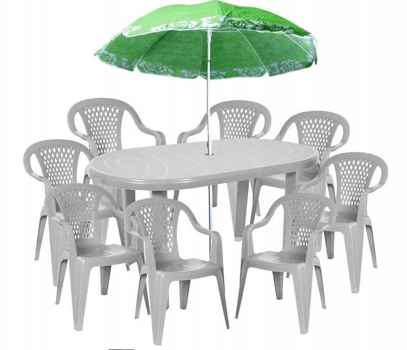 Stół Krzesła Zestaw Ogrodowy 8+1+PARASOL Szary