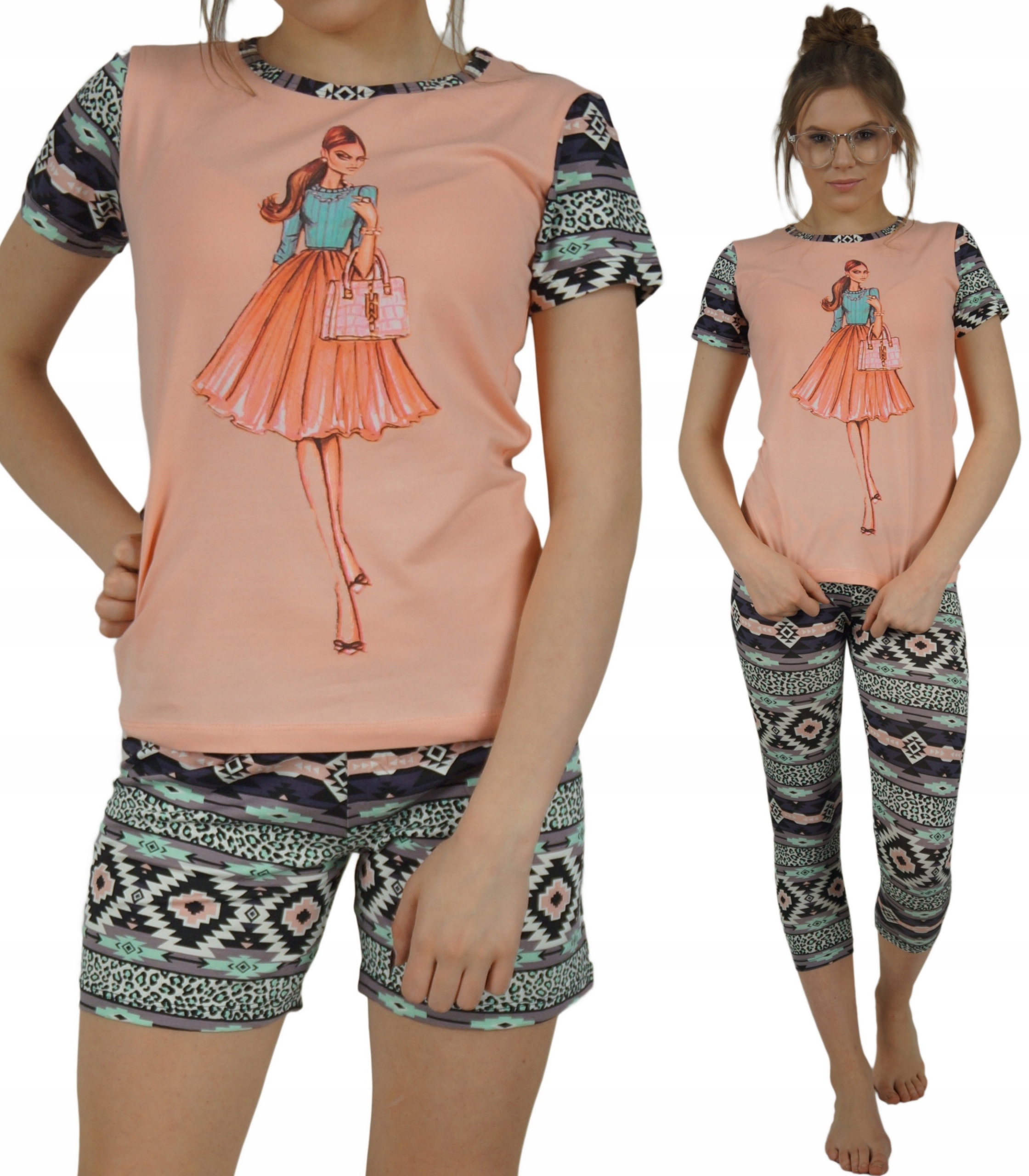 

Piżama 3 części Komplet szort+rybaczki Prezent hit