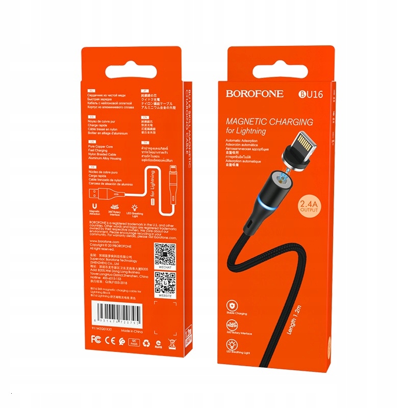 

Kabel magnetyczny iPhone Lightning 2.4A 1.2m Led