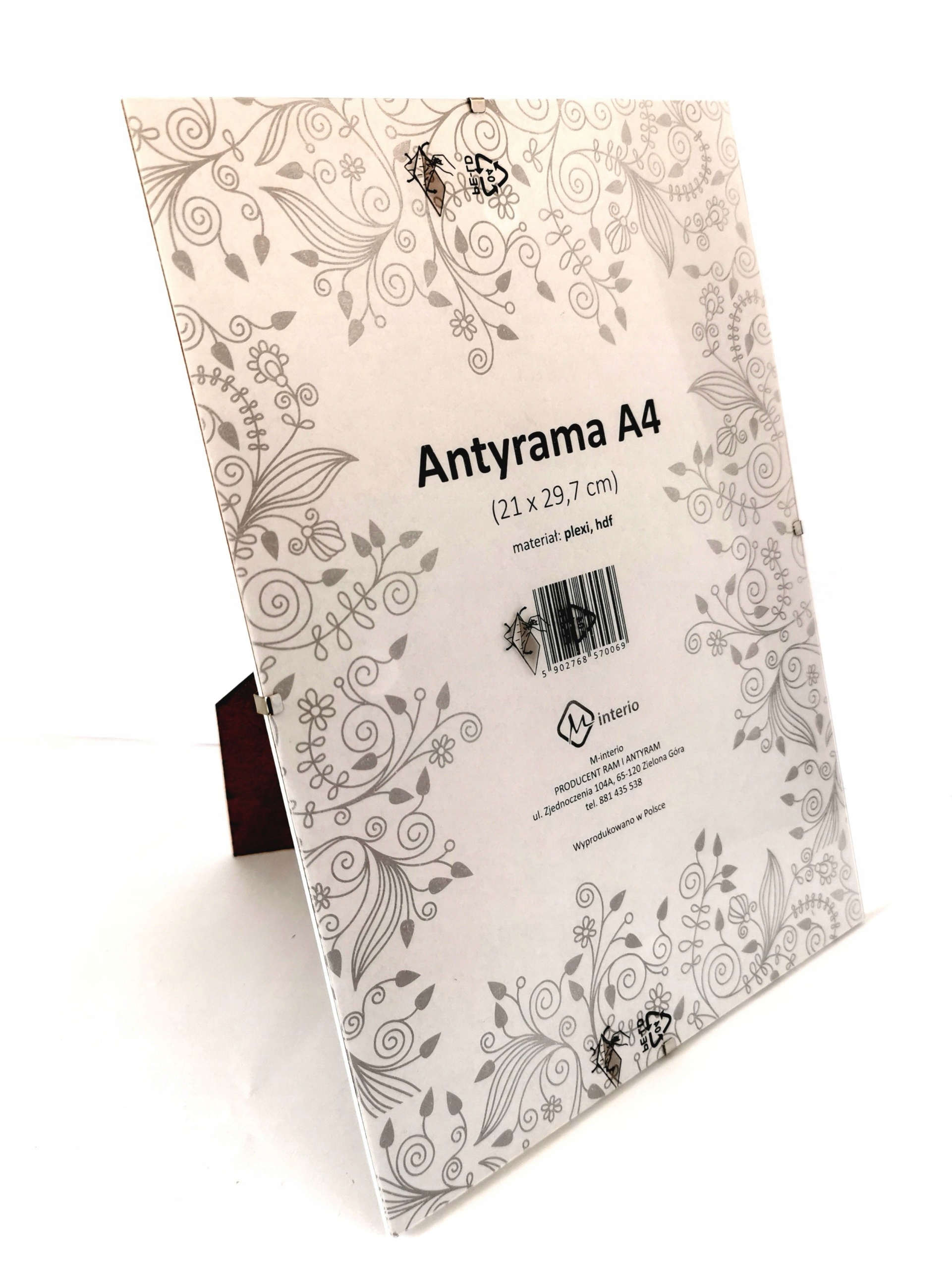 ANTYRAMA A4 plexi 21x29,7 z nóżką W BIAŁYM ETUI