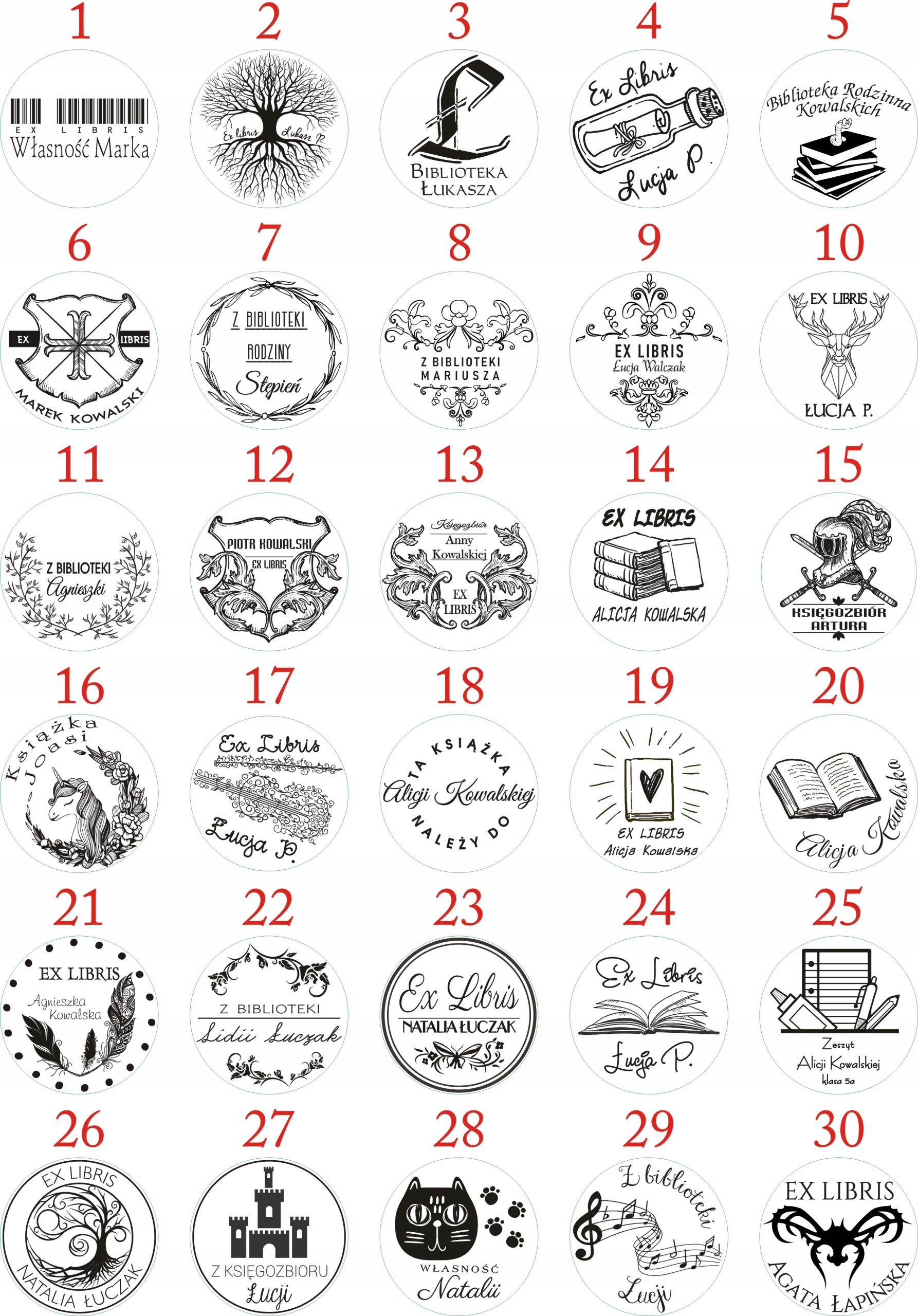 EX LIBRIS, pieczątka, stempel do książek, komplet Marka Colop