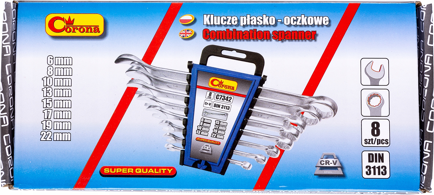 

Klucze Płasko-oczkowe 6-22MM 8 Elementów