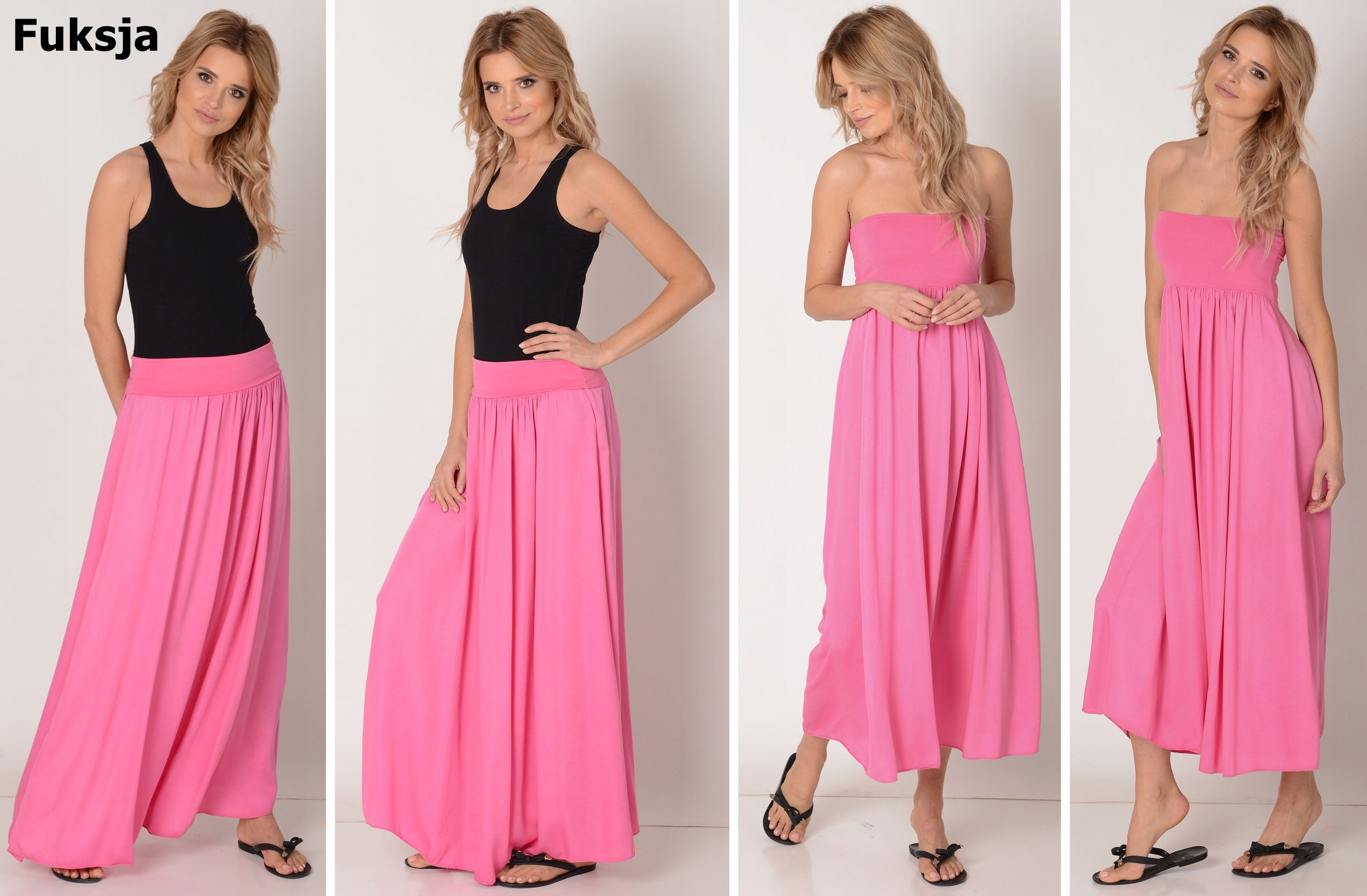 LEKKA DŁUGA SPÓDNICA 2w1 SUKIENKA FUKSJA Materiał dominujący wiskoza