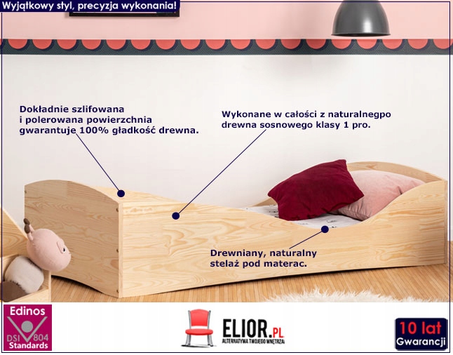 ŁÓŻKO DZIECIĘCE Z NATURALNEGO DREWNA JEDNOOSOBOWE Kod producenta HQ-796