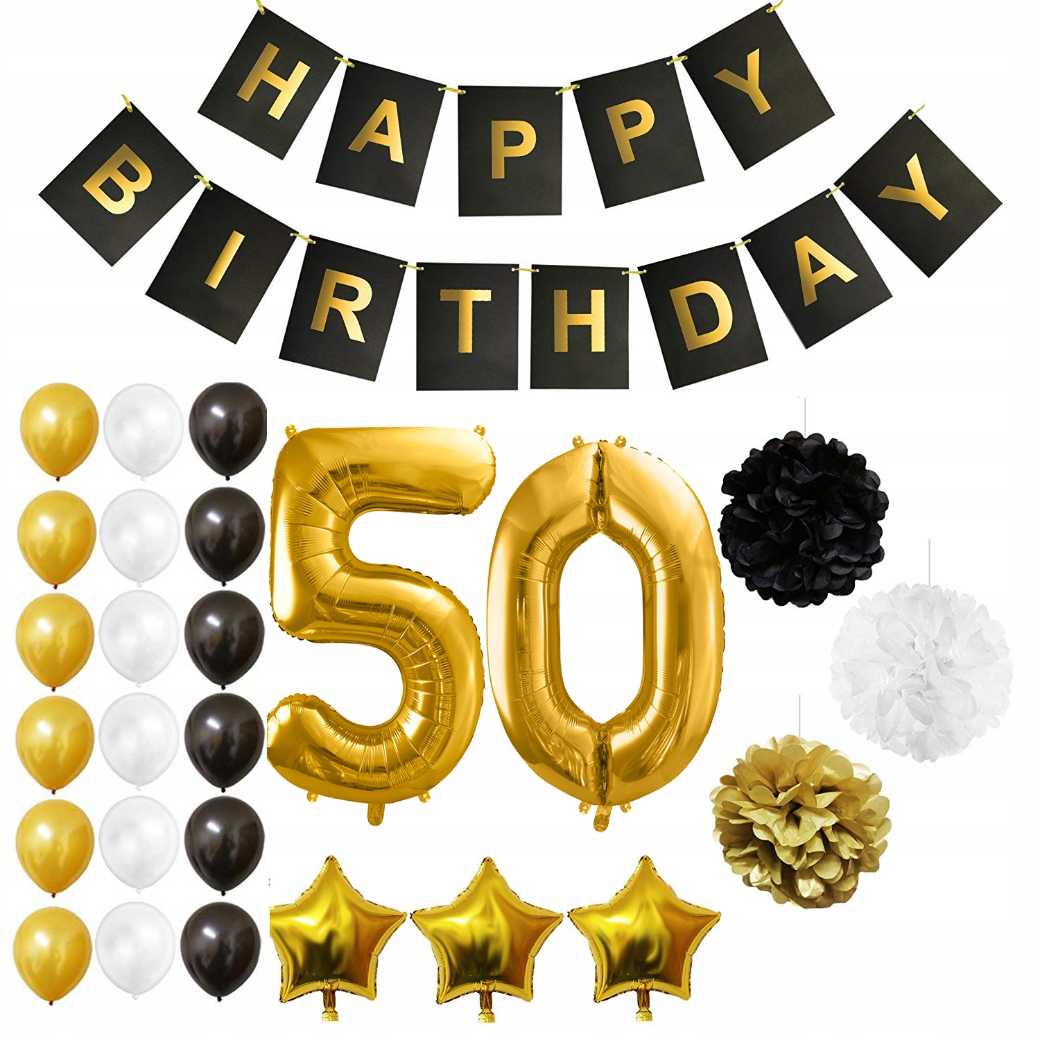 

Zestaw Balonów na 50-te Urodziny Gold & Black