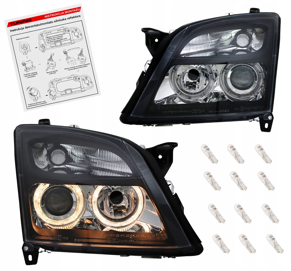 Opel Vectra C 02-05 Lampy přední světlomety Black kroužky projektory H7
