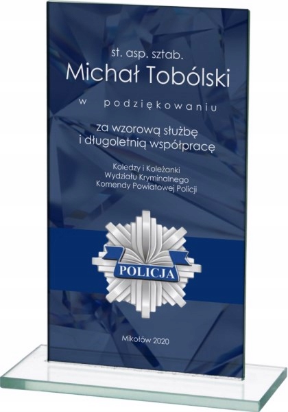 Skleněná soška Pro Policistu s potiskem 19 Cm