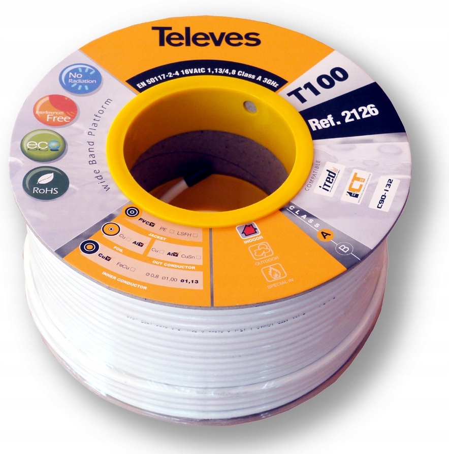 

Kabel antenowy Televes T100 1,13 Miedź 100m (2126)