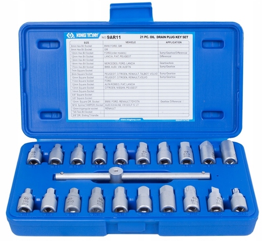 Kľúče na Olejové korky 3/8 21ks Hex Kvadrat Spline M16 King Tony 9AR11