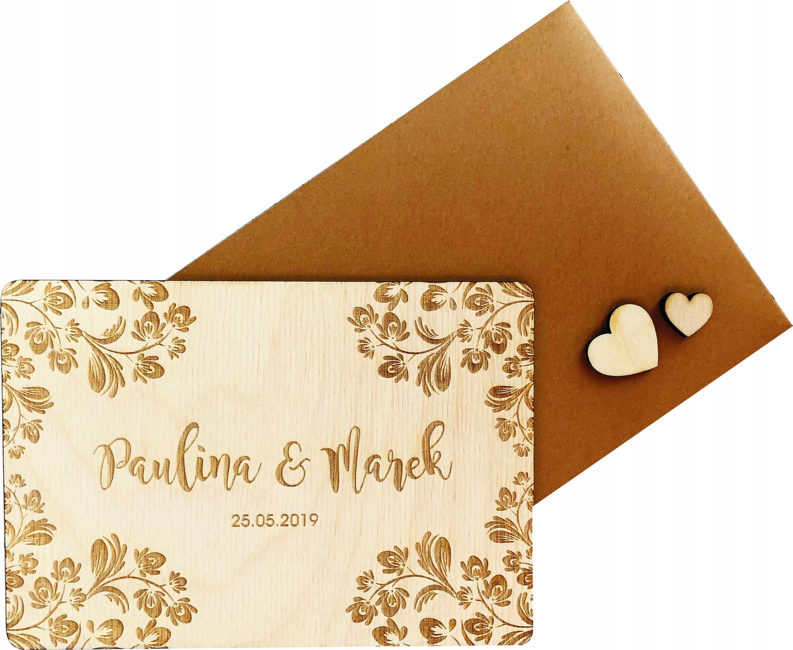 

Kartka ślubna Eko drewniana na ślub koperta
