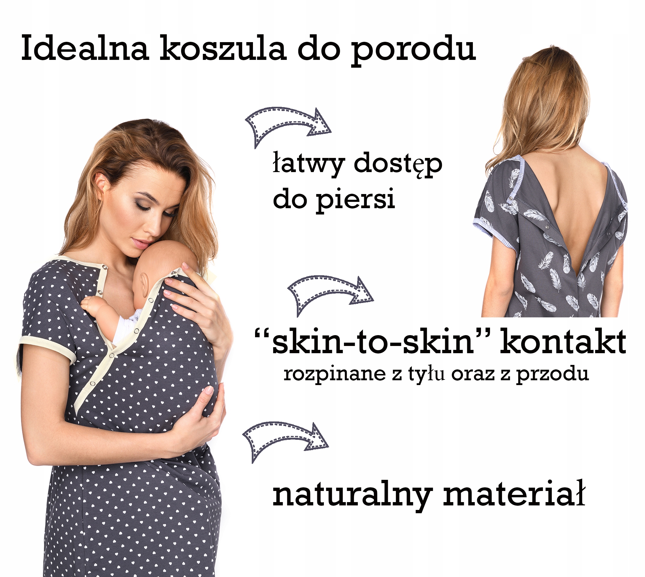 Koszula do porodu grafit/piórka S MijaCulture Marka Inna marka