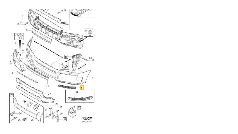 KRATKA ZDERZAKA LIFT LEWA ORYGINAL VOLVO XC90 Part manufacturer Volvo OE